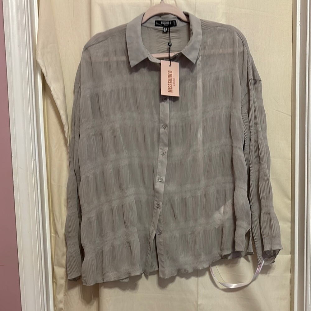 Missguided Light Gray Sheer Blouse